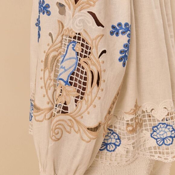 Farm Rio Off-White Romantic Richelieu Blouse Embroidered Size Large New with tag - Picture 3 of 5